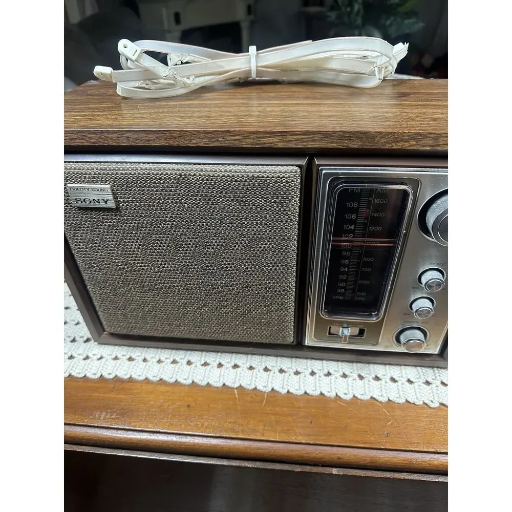 Vtg 60s Sony ICF-9650W Fidelity Sound AM/FM Tabletop Stereo Radio Wooden Case